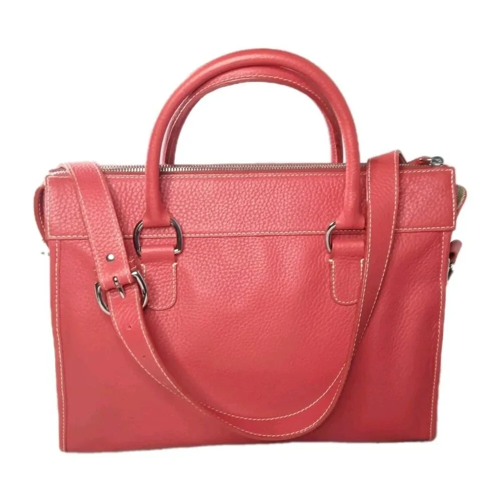 Dooney & Bourke Red Leather Double Pocket Tote Bag & Matching Pouch Retail $425